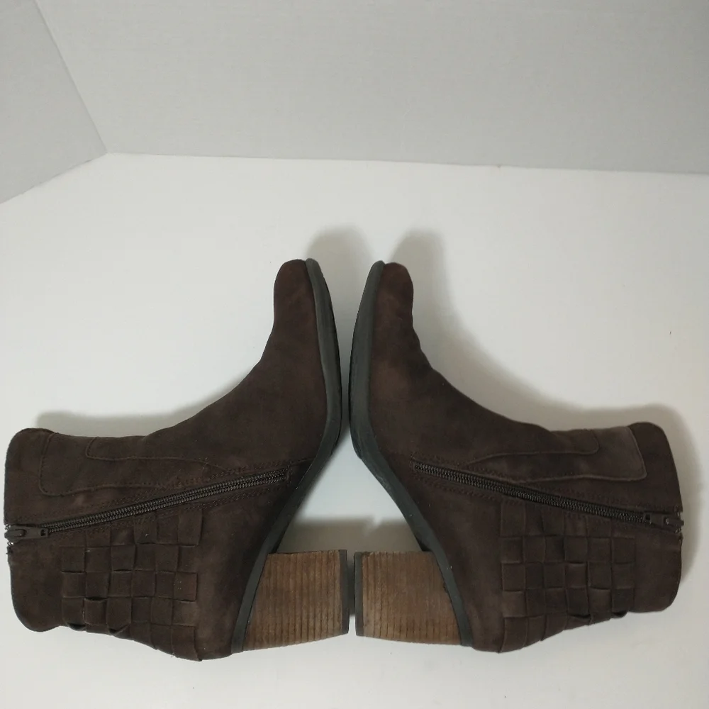 Joseph‎ Seibel Nubuck Brown Woven Leather Side Zip Ankle Boot, Women's Size 8.5